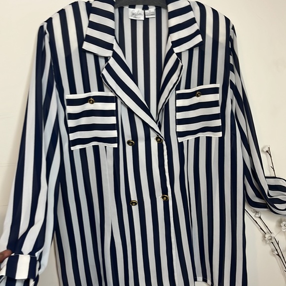 Jacolyn Smith Classic sheer vintage pinstripe blouse size 22W - Picture 6 of 6